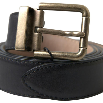 Elegant Black Leather Belt with Metal Buckle