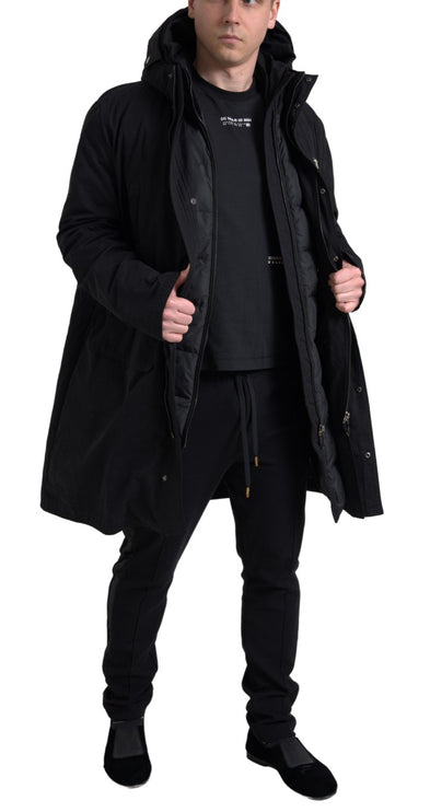 Elegante zwarte trenchcoat met capuchon