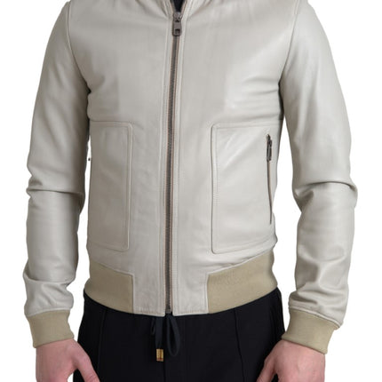 Chaqueta de bombardero de cuero crema