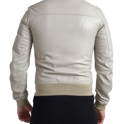 Chaqueta de bombardero de cuero crema