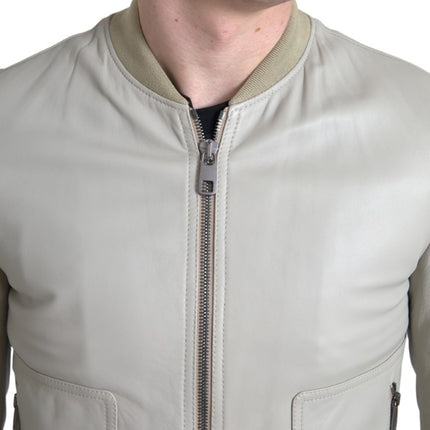 Chaqueta de bombardero de cuero crema