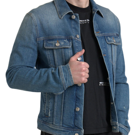 Elegant Blue Denim Stretch Jacket