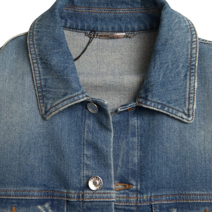 Elegant Blue Denim Stretch Jacket