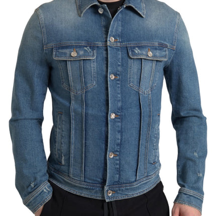 Elegant Blue Denim Stretch Jacket