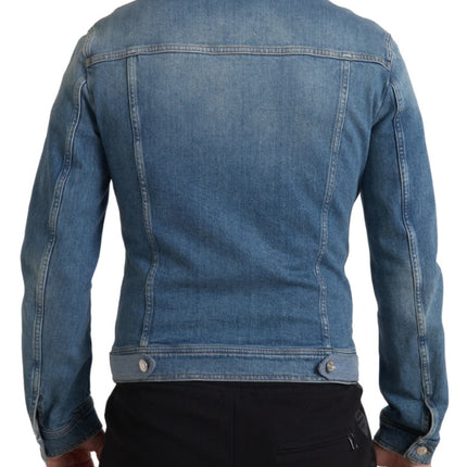 Elegant Blue Denim Stretch Jacket