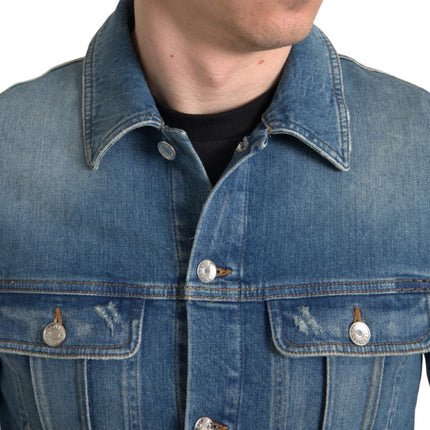 Elegant Blue Denim Stretch Jacket