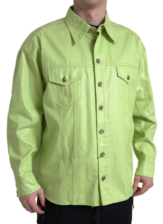 Camisa elegante de algodón de algodón verde claro