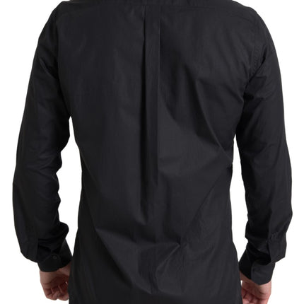 Elegante camisa formal de botón de oro negro