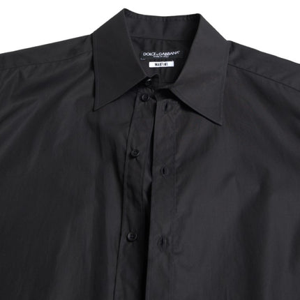 Elegante camisa formal de botón de oro negro