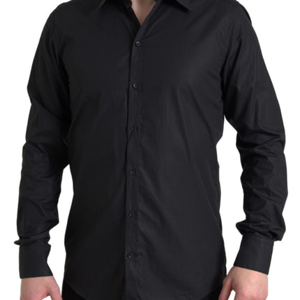 Elegante camisa formal de botón de oro negro