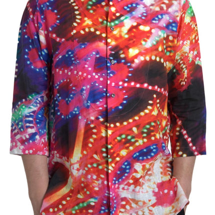 Impresionante camisa casual de lino multicolor