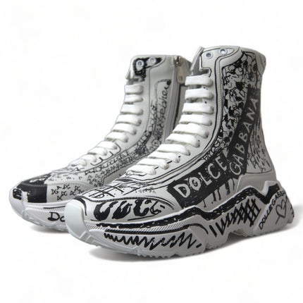 Daymaster Graffiti Print Mid Top Sneakers