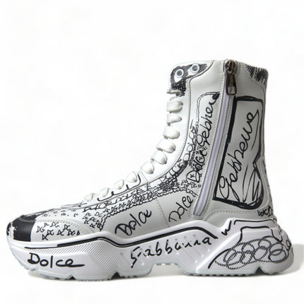 Daymaster Graffiti Print Mid Top Sneakers