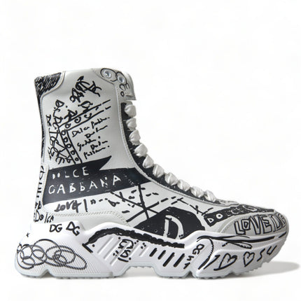 Daymaster Graffiti Print Mid Top Sneakers