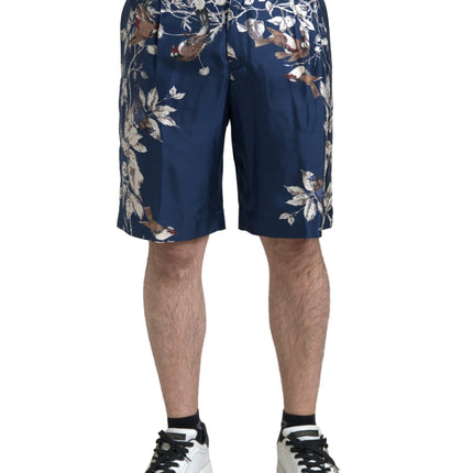 Shorts de Bermudes florales en soie en bleu