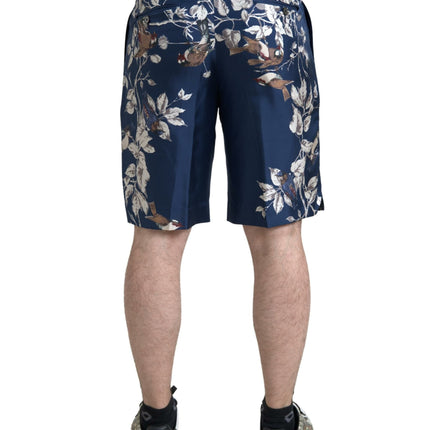 Shorts de Bermudes florales en soie en bleu