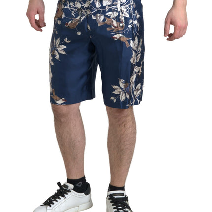 Shorts de Bermudes florales en soie en bleu