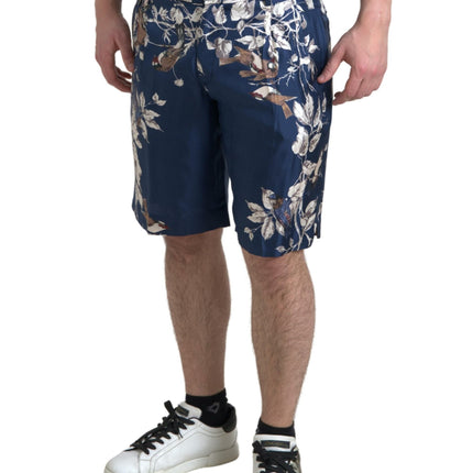 Shorts de Bermudes florales en soie en bleu