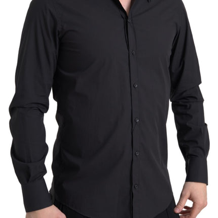 Camisa de vestir de algodón negro elegante Fit Negro