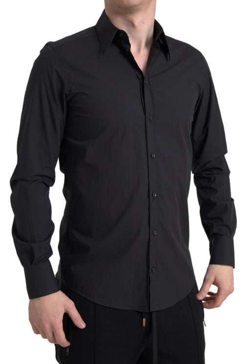 Camisa de vestir de algodón negro elegante Fit Negro