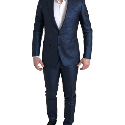 Costume de slim martini bleu métallique