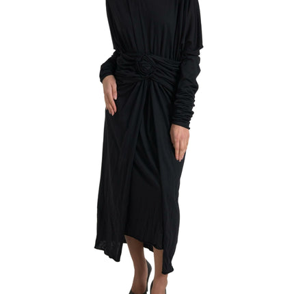 Elegante zwarte wol wrap jurk