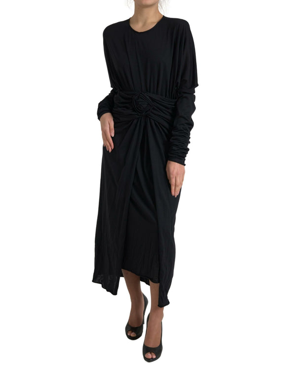 Elegante zwarte wol wrap jurk