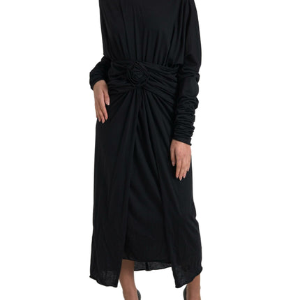 Elegante zwarte wol wrap jurk