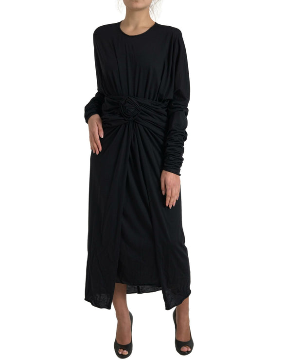 Elegante zwarte wol wrap jurk