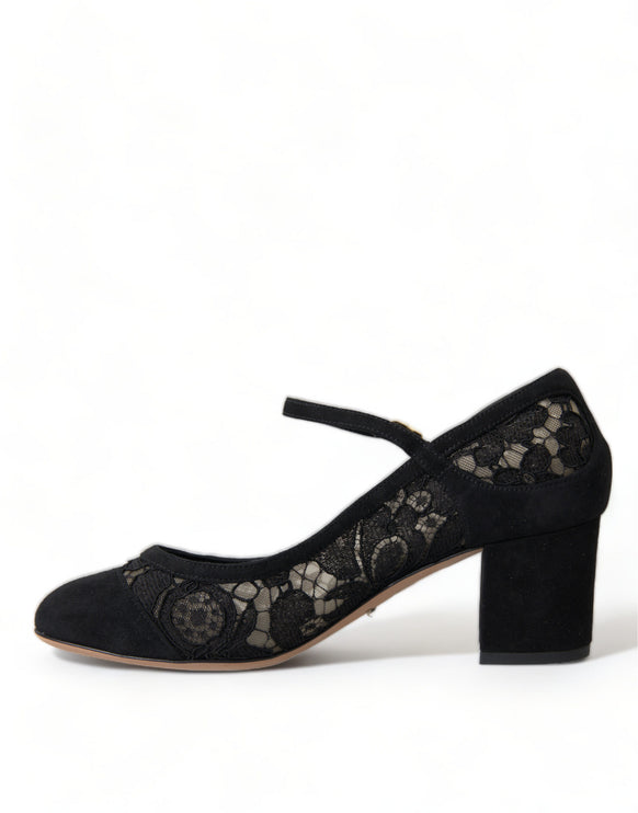 Elegante gamuza Mary Jane tacones de encaje