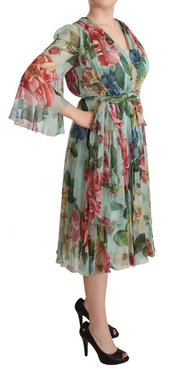 Bloemen zijden midi wrap jurk