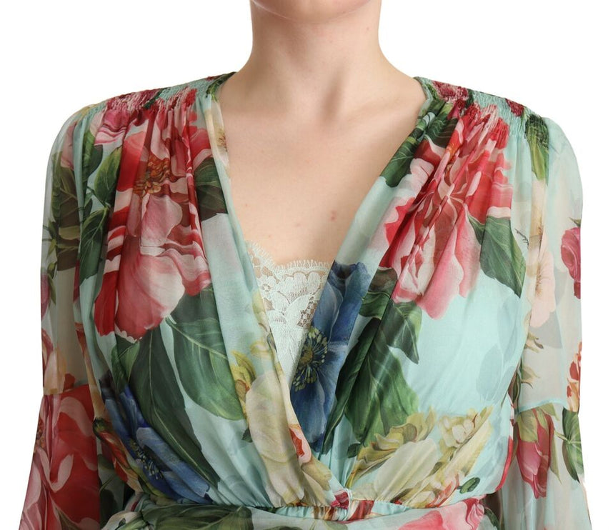 Bloemen zijden midi wrap jurk