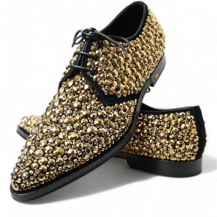 Elegant Gold Black Suede Derby Dress Shoes