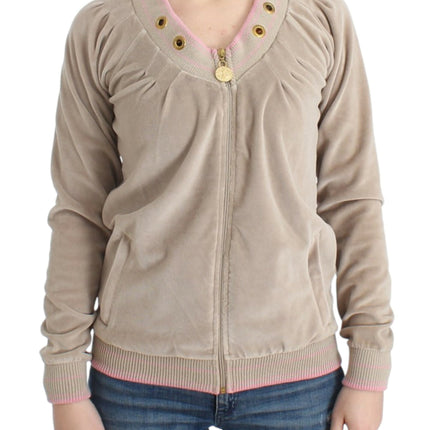 Cardigan zip beige avec accents de ton or