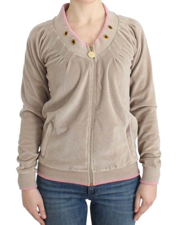 BEIGE ZIP CARDIGAN con accenti di tono d'oro