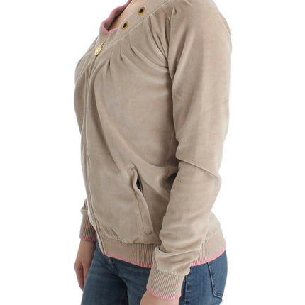 Cardigan zip beige avec accents de ton or