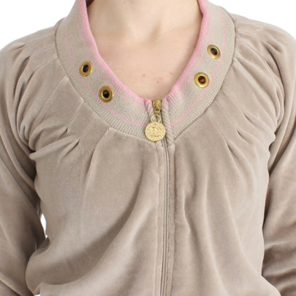 Cardigan zip beige avec accents de ton or