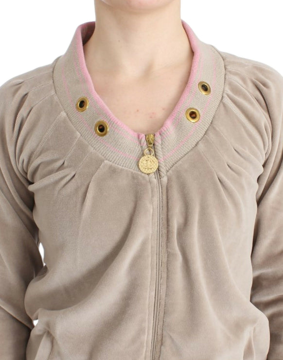 BEIGE ZIP CARDIGAN con accenti di tono d'oro