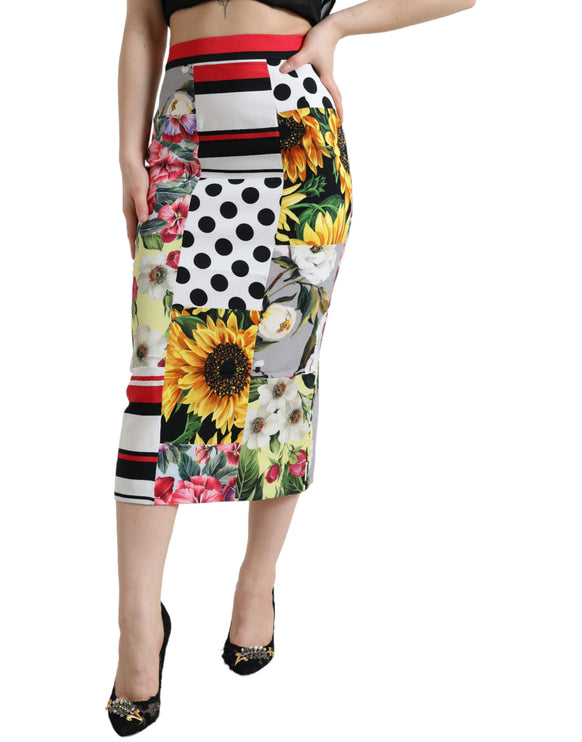 Glamoureuze high taille patchwork midi rok