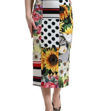 Glamoureuze high taille patchwork midi rok