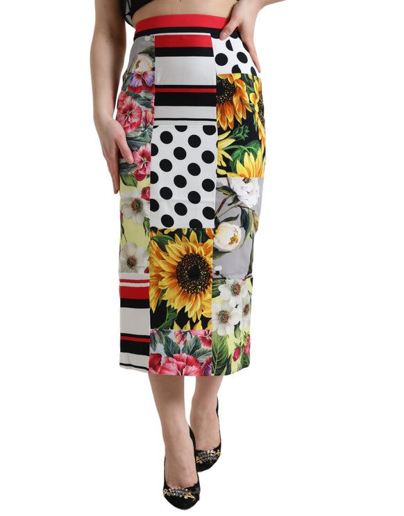 Glamoureuze high taille patchwork midi rok