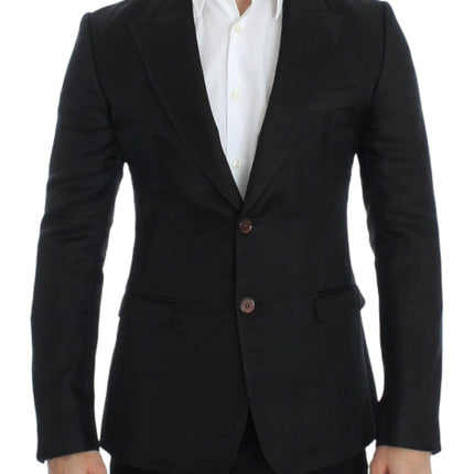 Elegant Black Silk Blend Two Button Blazer