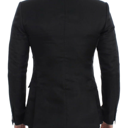 Elegant Black Silk Blend Two Button Blazer