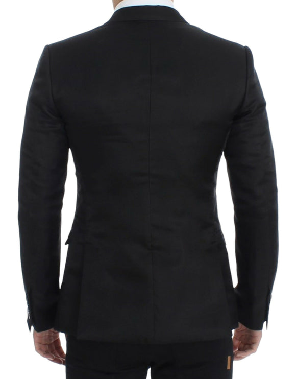 Elegant Black Silk Blend Two Button Blazer