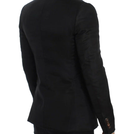 Elegant Black Silk Blend Two Button Blazer