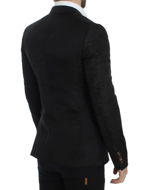 Elegant Black Silk Blend Two Button Blazer