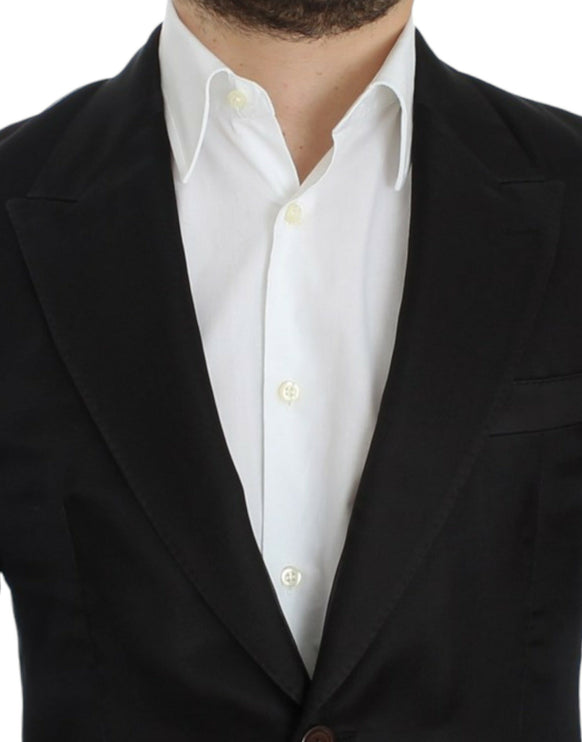 Elegant Black Silk Blend Two Button Blazer