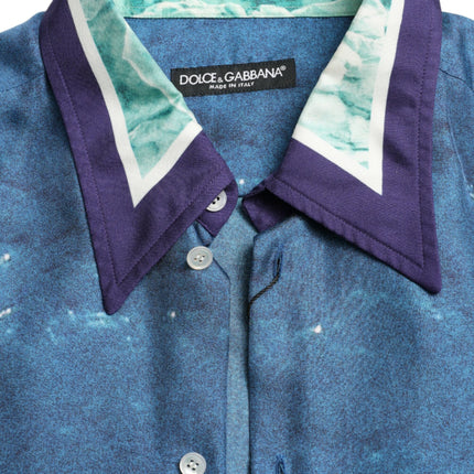 Elegante camisa de seda con estampado del océano