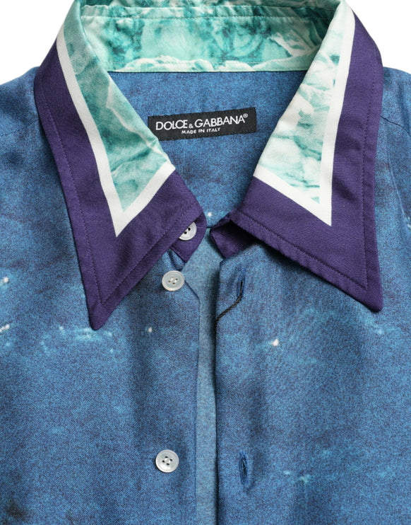 Elegante camisa de seda con estampado del océano