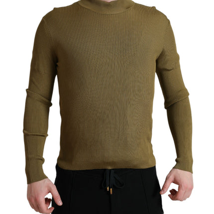 Army Green Viscose Crew Neck Sweater